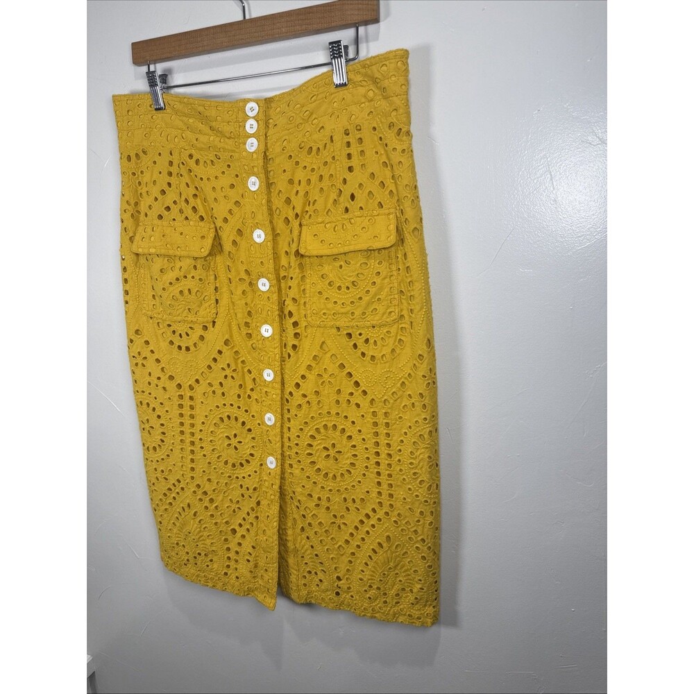 Tracy Reese for Anthropologie Sunshine Eyelet Pencil Skirt Size 16 Button Front